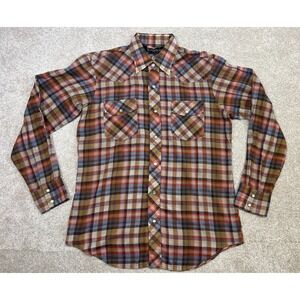 Vtg Creations Mens Plaid Long Sleeve Pearl Snap Button Western Shirt Size Medium